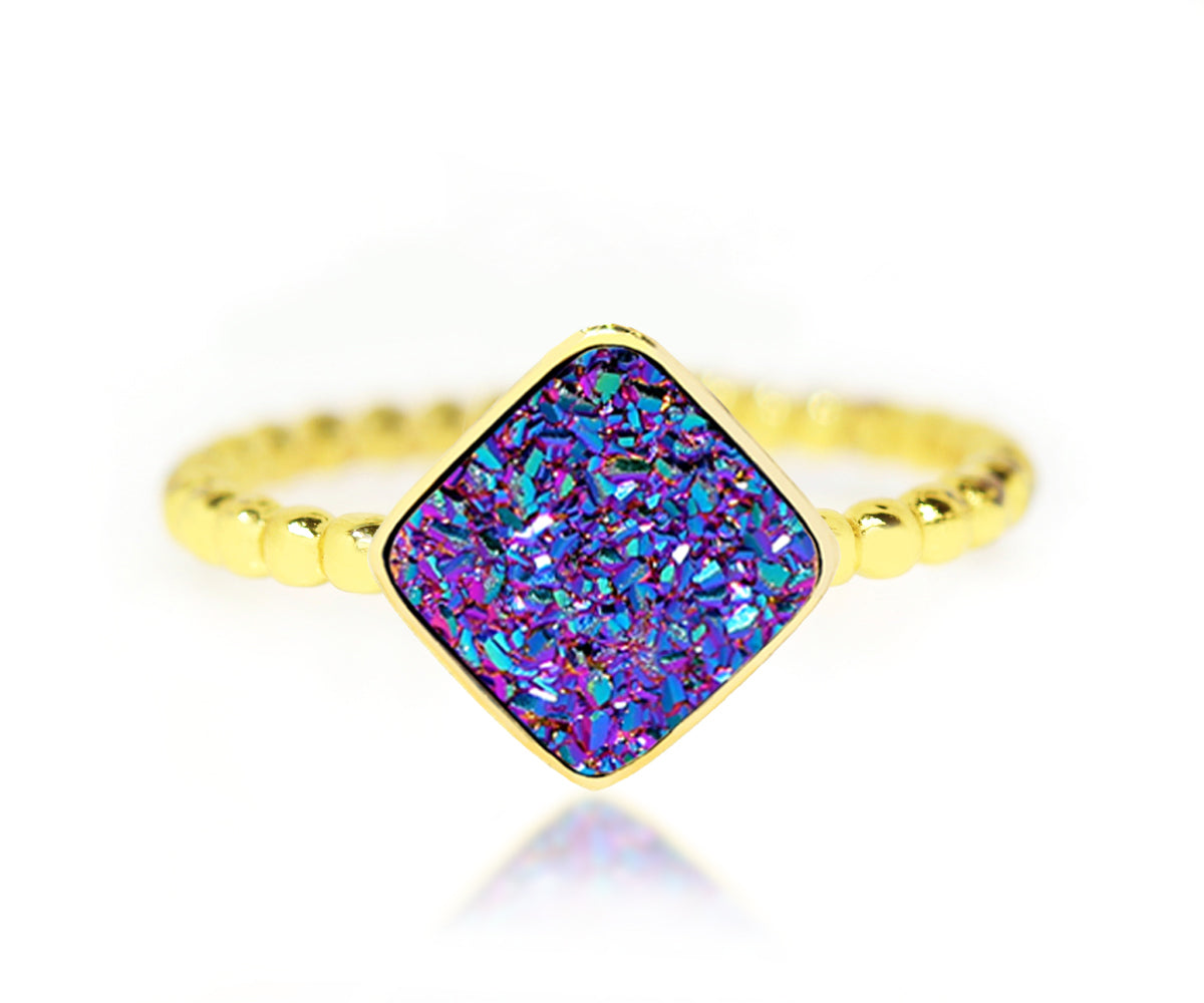 purple rainbow druzy Ambrosia fashion gold vermeil drusy ring