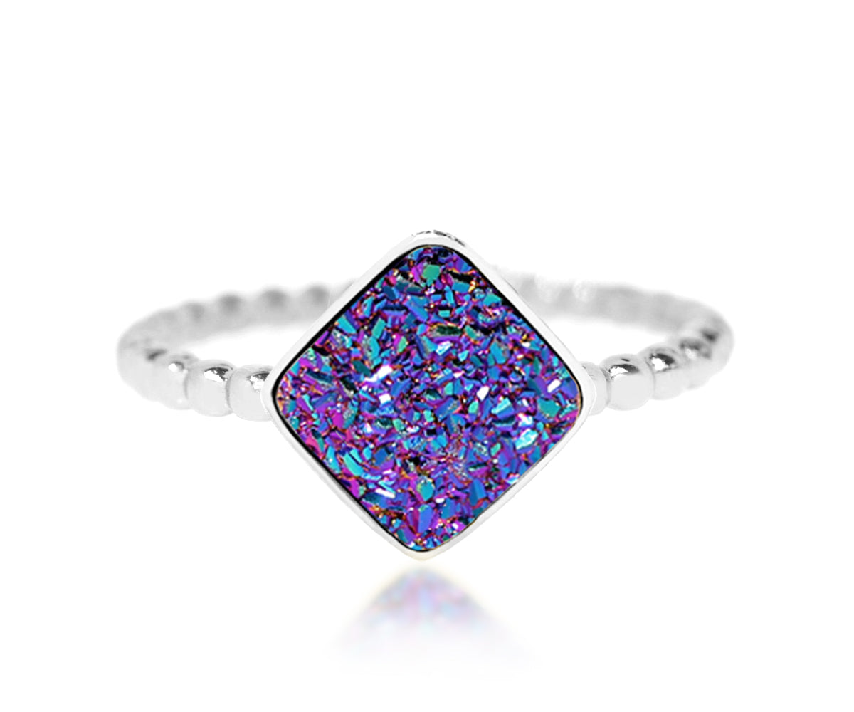 fashion bezel beaded purple druzy sterling silver simple drusy ring