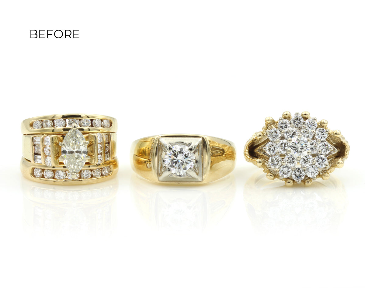 Curved Swirl Round Diamond and Baguette Ring