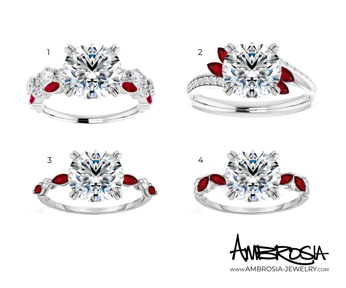 Cathedral Diamond and Ruby Platinum Wedding Ring Set