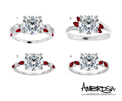 Cathedral Diamond and Ruby Platinum Wedding Ring Set
