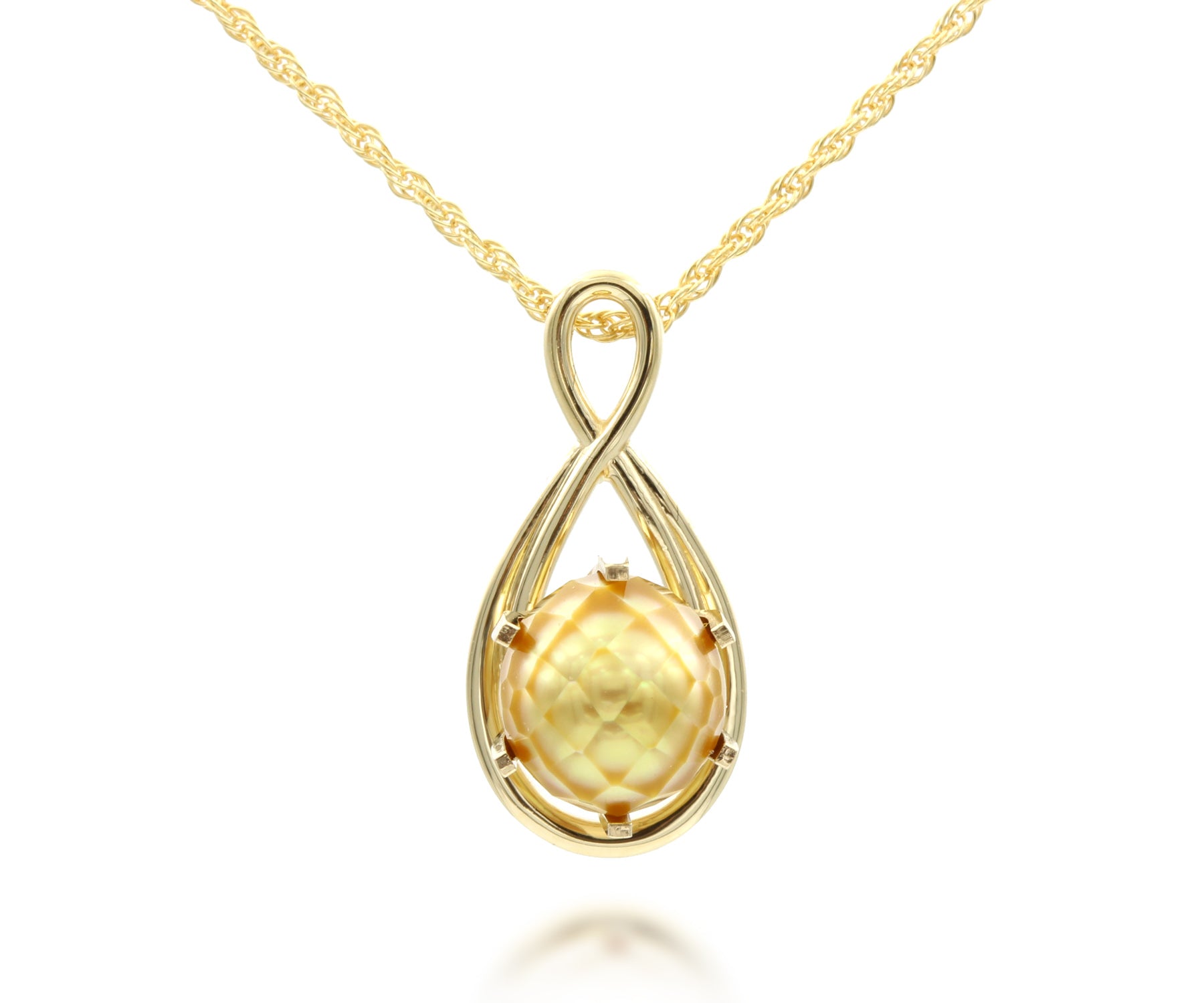 Diamond Cut Golden Pearl Teardrop Necklace