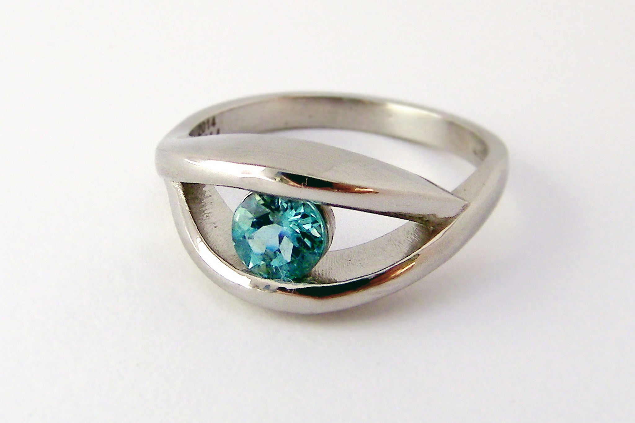 custom design teal tourmaline ope bypass engagement ring