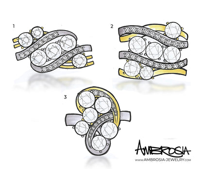 Rediseño de anillo de bodas de diamantes con tejido de varias filas