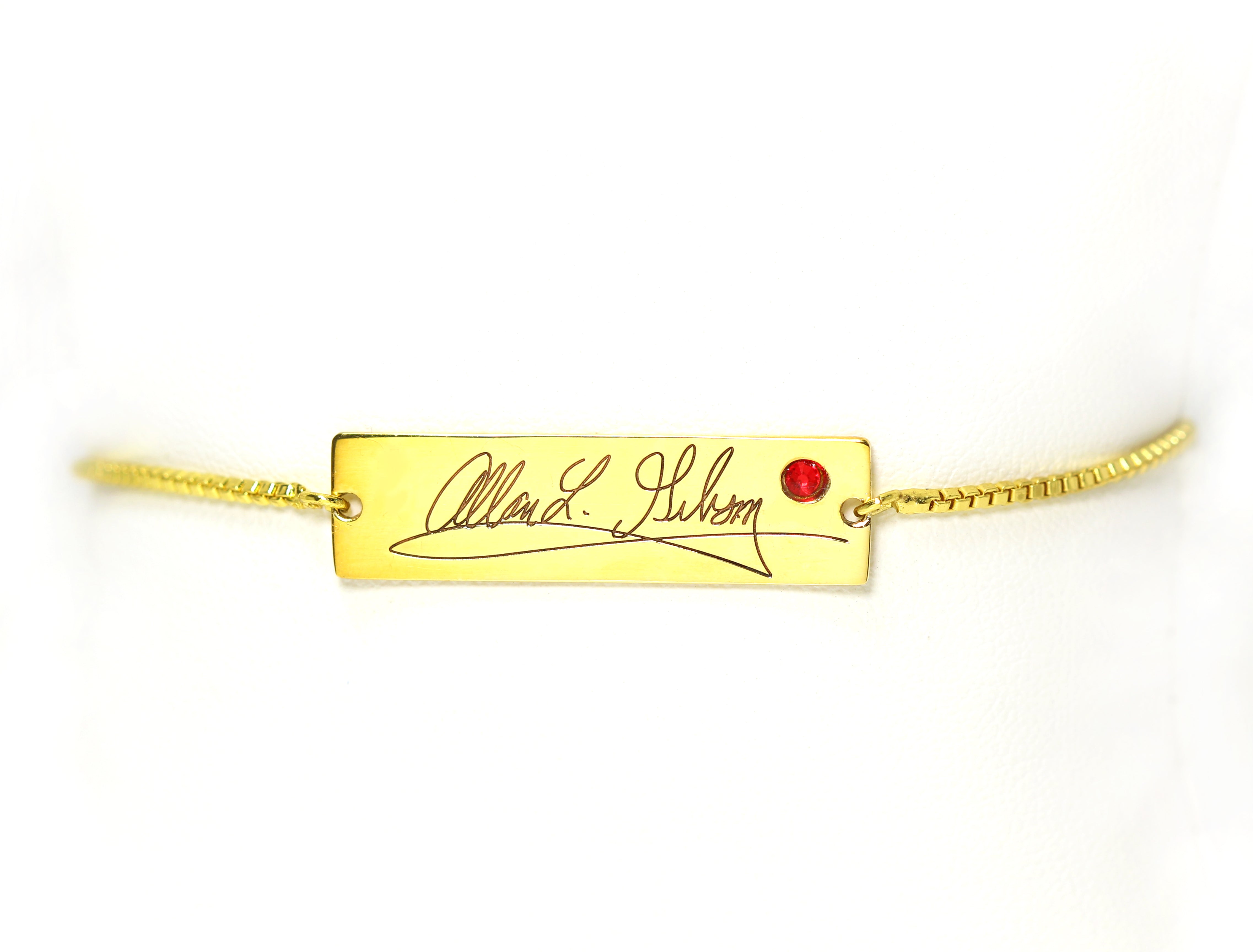 Engraved signature handwritten message custom name plate bracelet