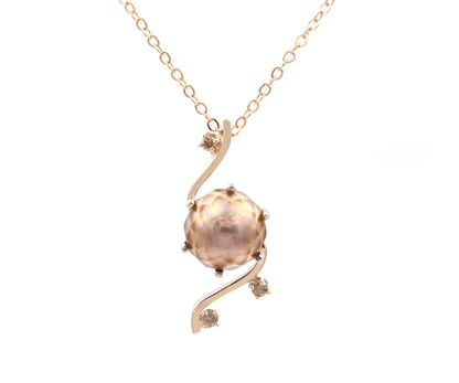 Diamond Cut Rose Pearl Modern Diamond Necklace