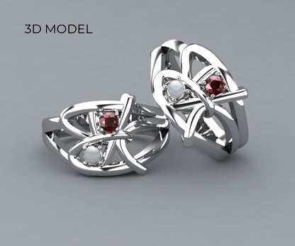 Family Initials Artistic Birthstone Silver Ring