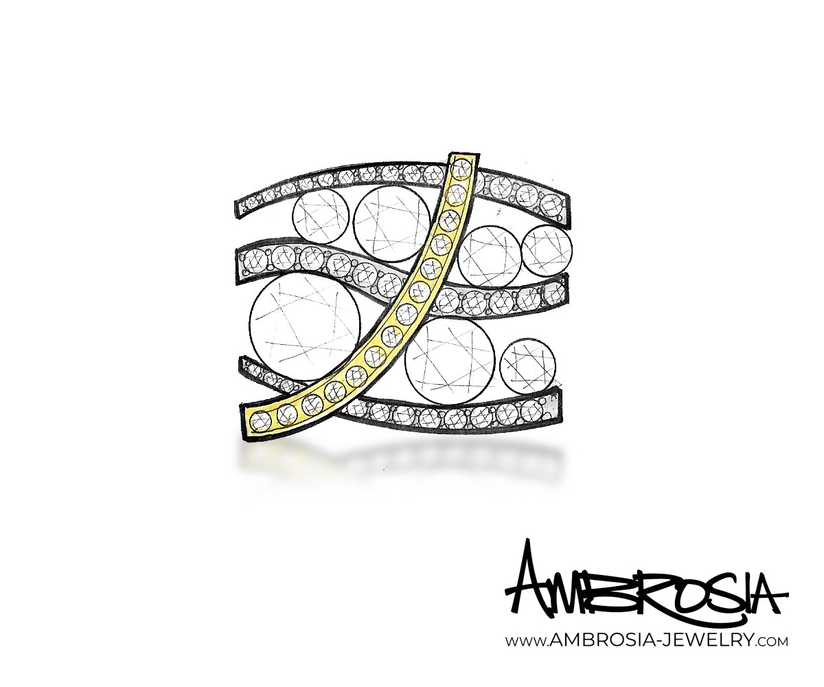 Wide Two-Tone Swirl Diamond Family Ring