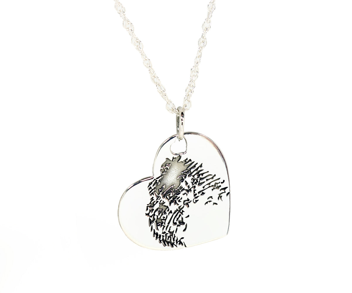 deep engraving personal fingerprint heart silver necklace