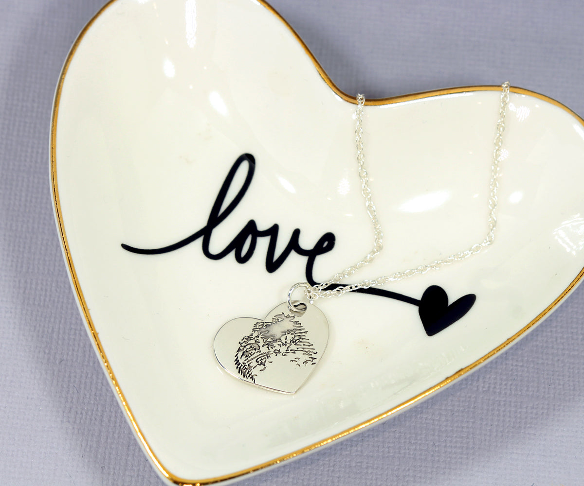 Collar de plata de ley con forma de corazón y huella dactilar