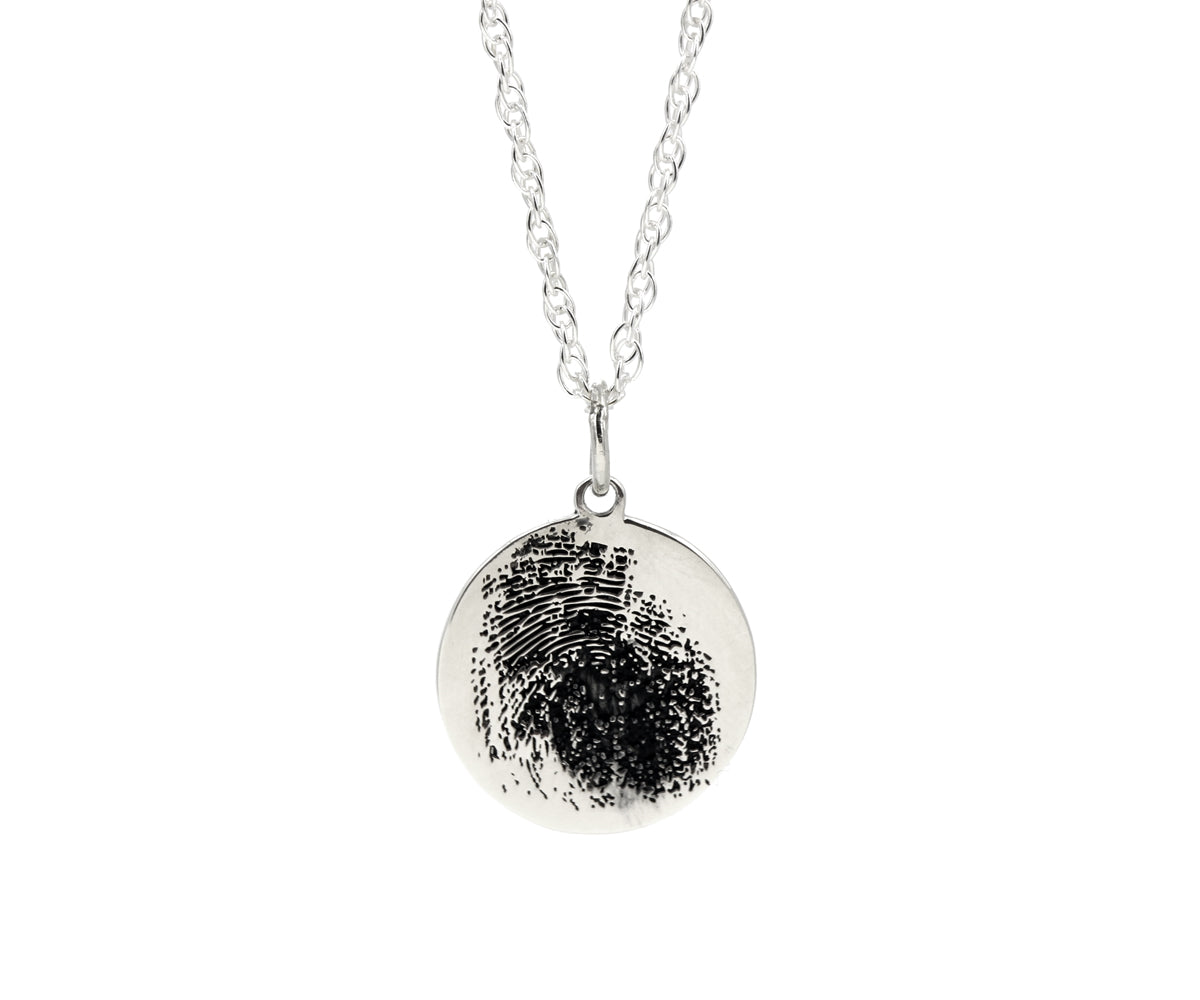 Collar de plata de ley redondo con huella dactilar como recuerdo