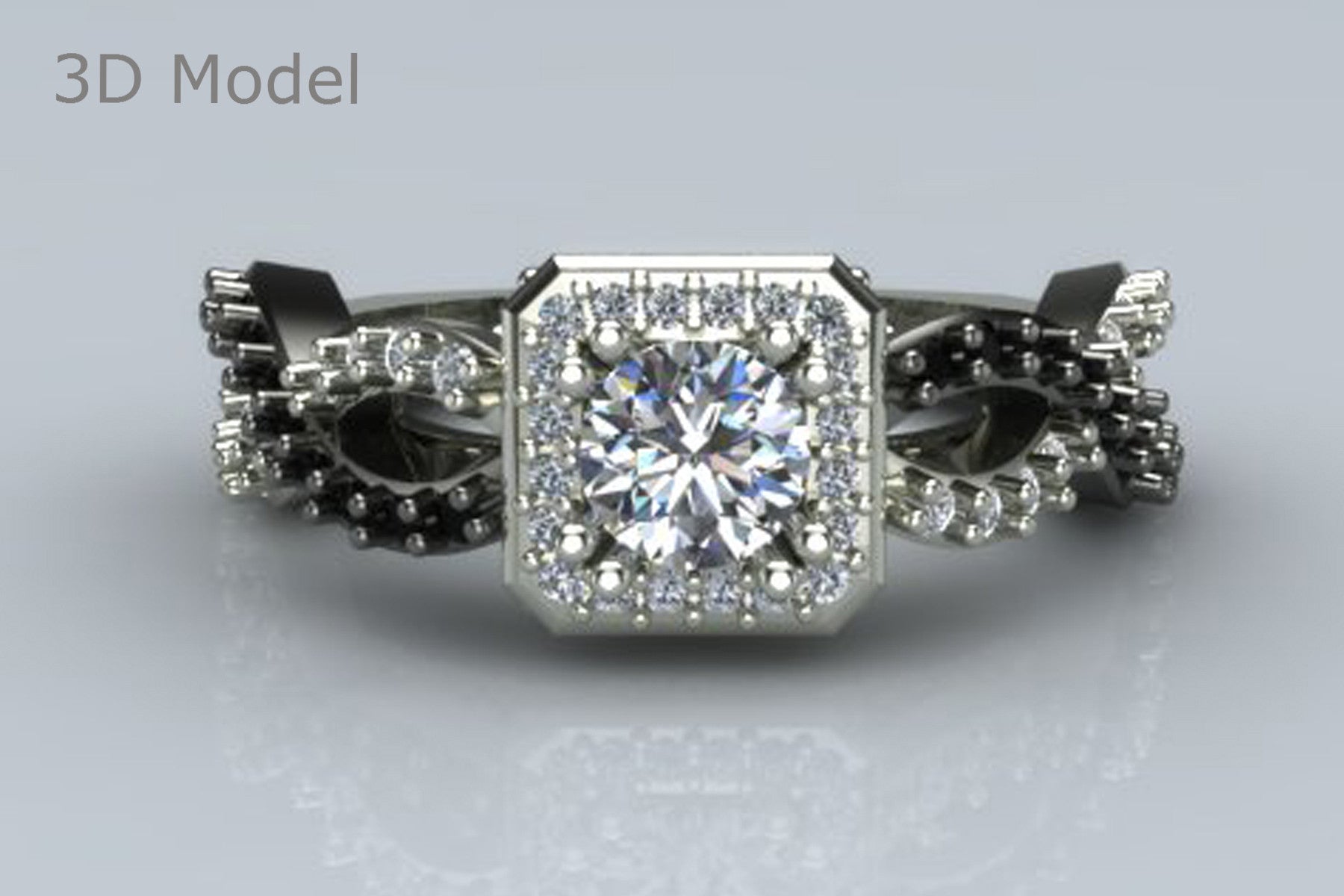 Weaved Black Diamond Halo Wedding Ring