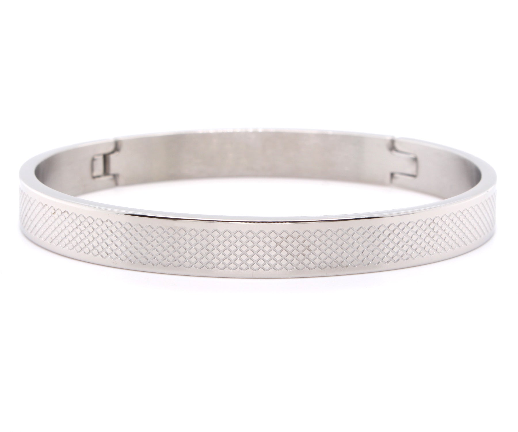 Cross Hatch Stainless Steel Bangle Bracelet