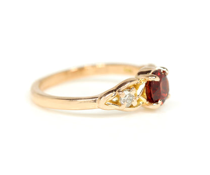 Weave Knot Garnet Diamond Rose Gold Engagement Ring