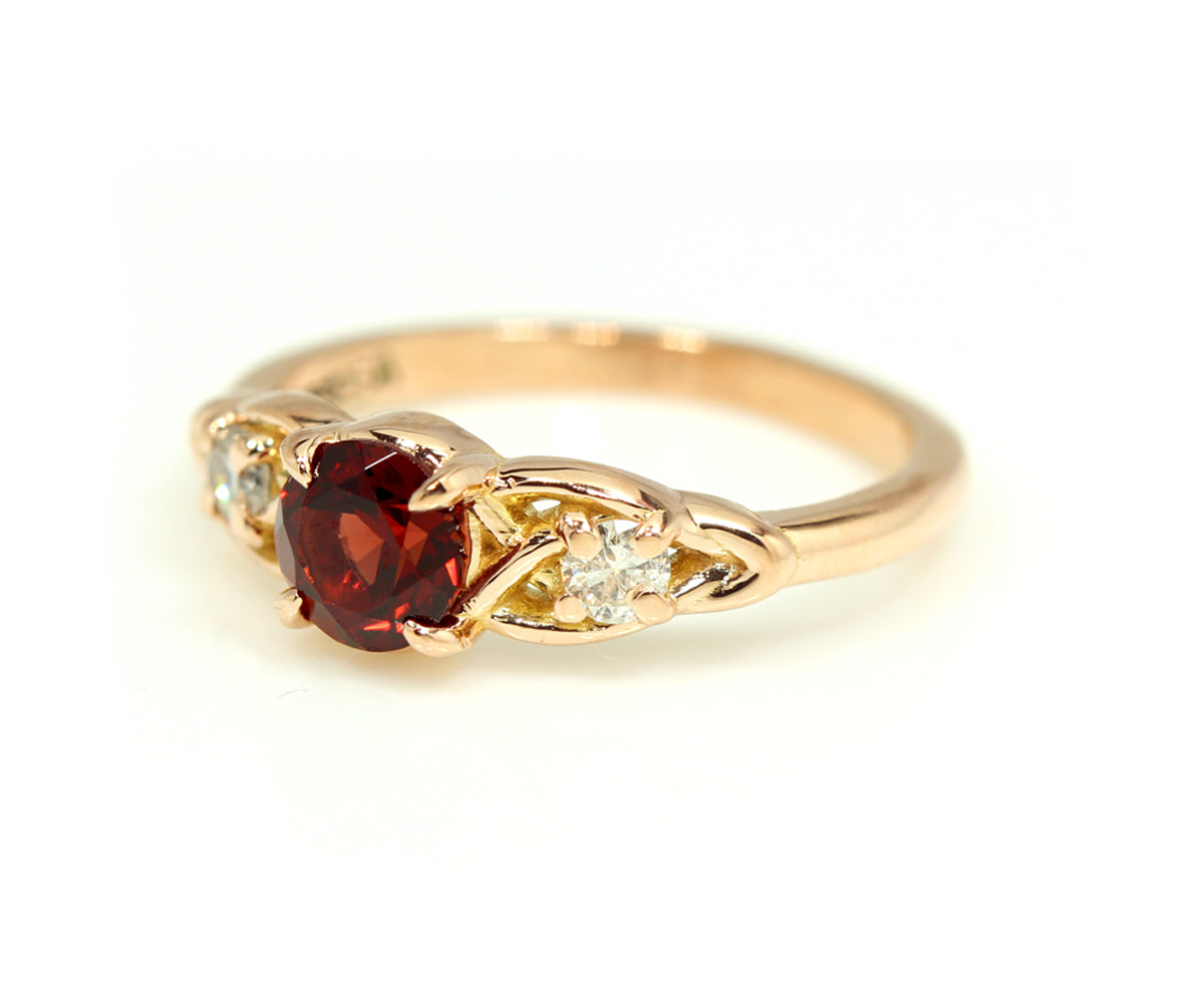 Weave Knot Garnet Diamond Rose Gold Engagement Ring