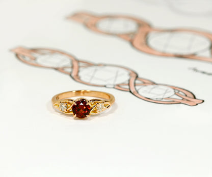 Weave Knot Garnet Diamond Rose Gold Engagement Ring