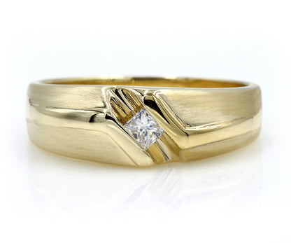 classic angled princess cut diamond yellow gold mens wedding ring