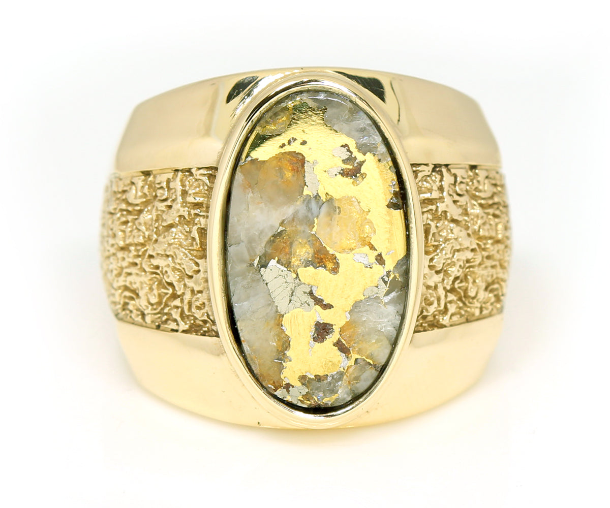 Gold Quartz Nugget Gents Ring