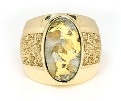 Gold Quartz Nugget Gents Ring