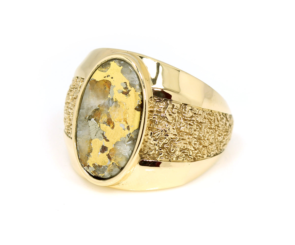 Gold Quartz Nugget Gents Ring