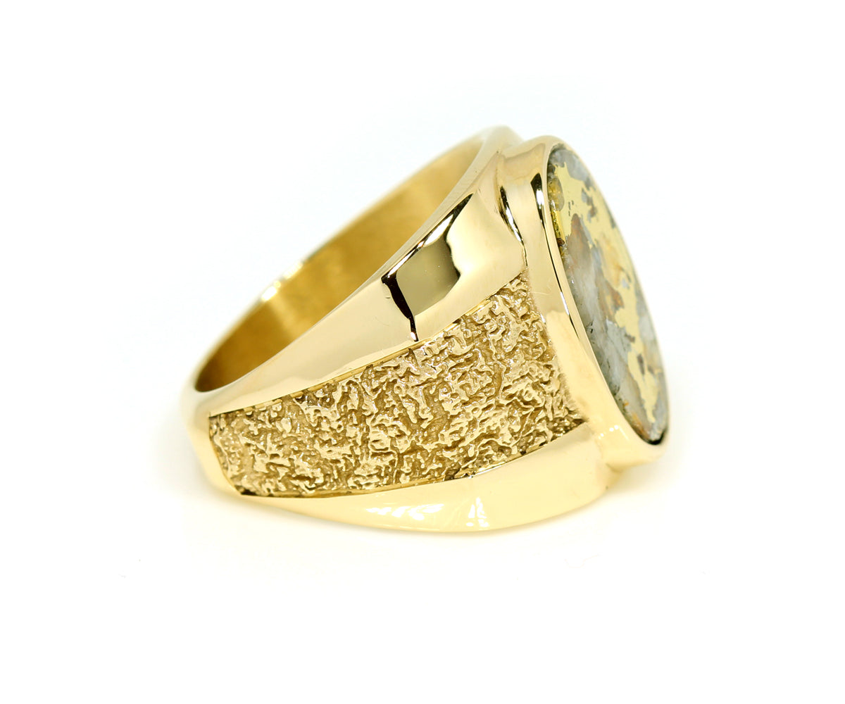 Gold Quartz Nugget Gents Ring