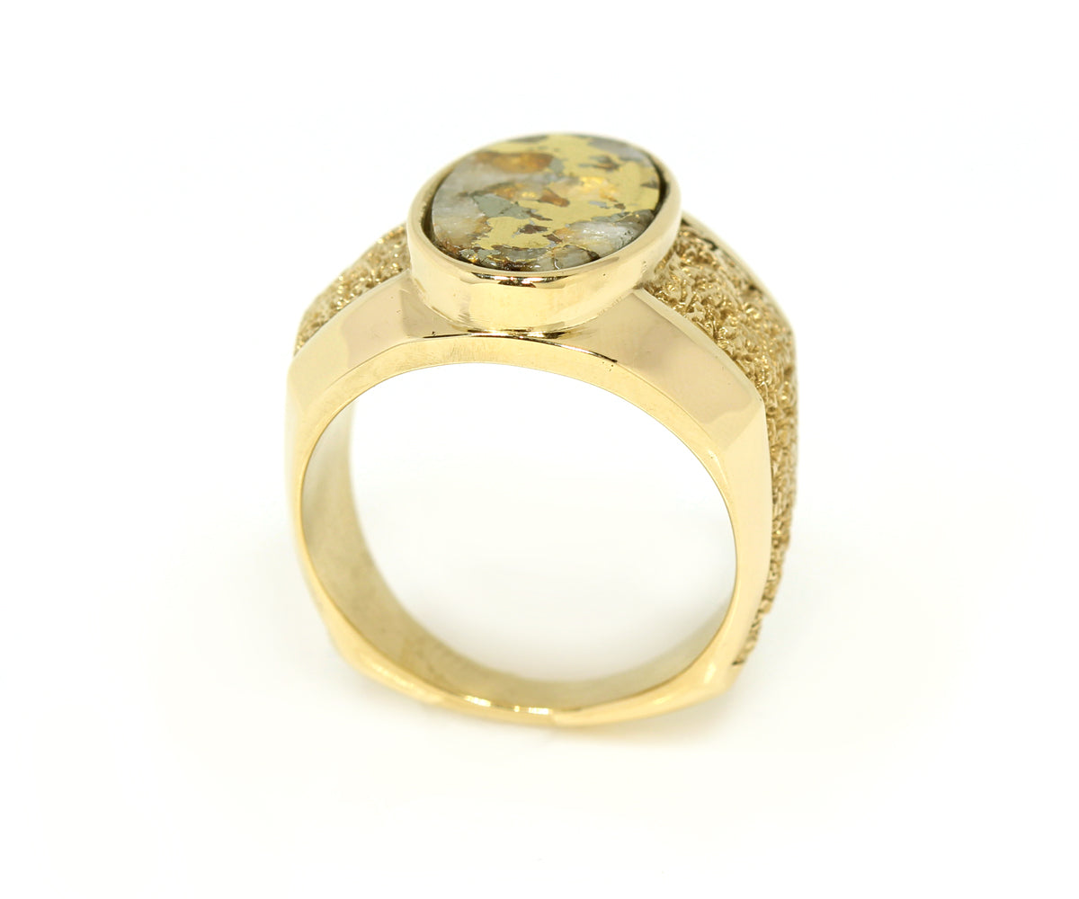 Gold Quartz Nugget Gents Ring