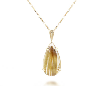 Golden Rutilated Quartz Small Teardrop Gold Necklace