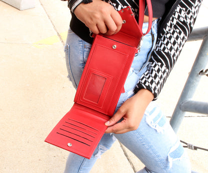 Criss-Cross Genuine Leather Lipstick Red Crossbody Handbag