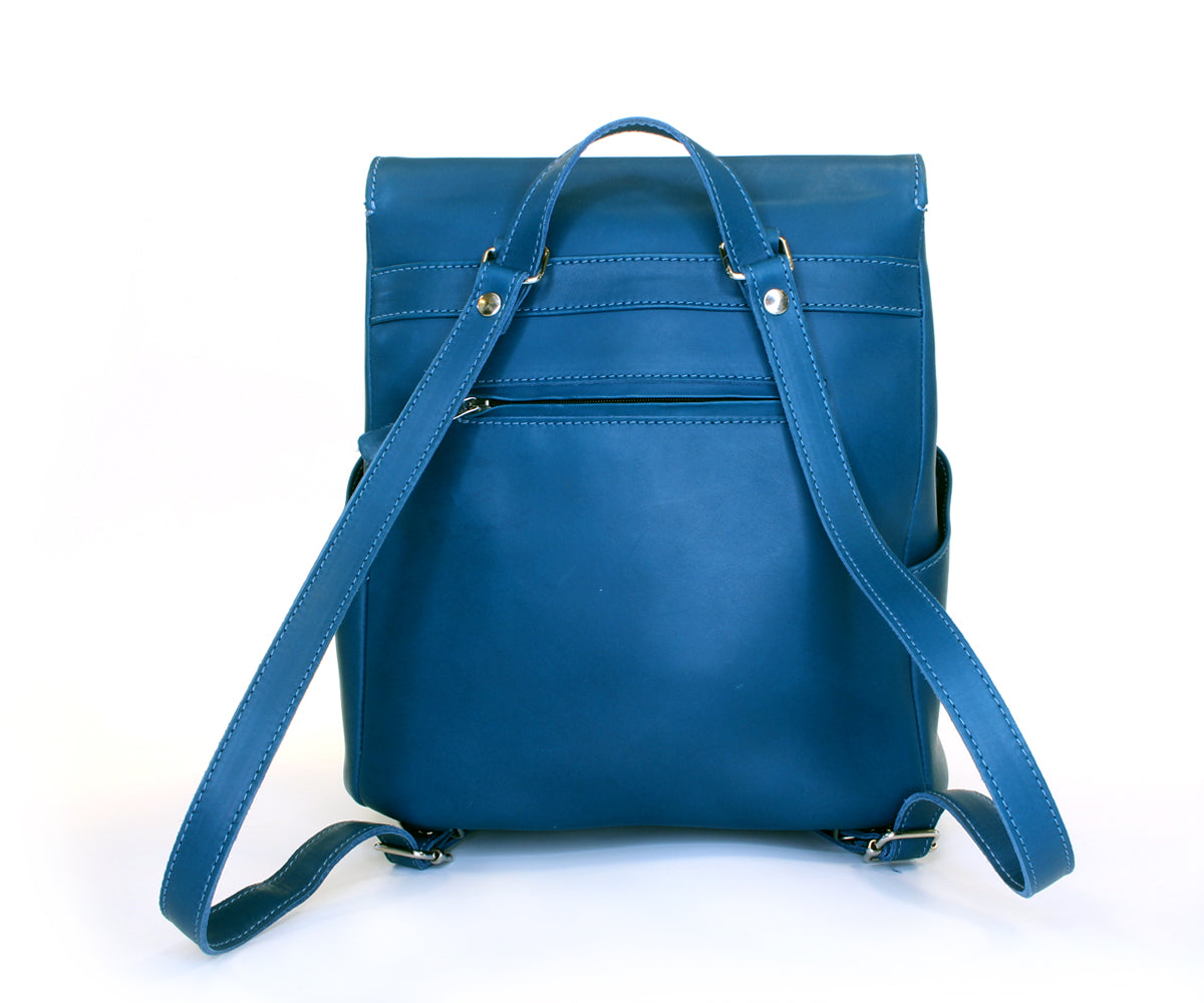 Mochila cruzada de piel auténtica de color azul prusiano
