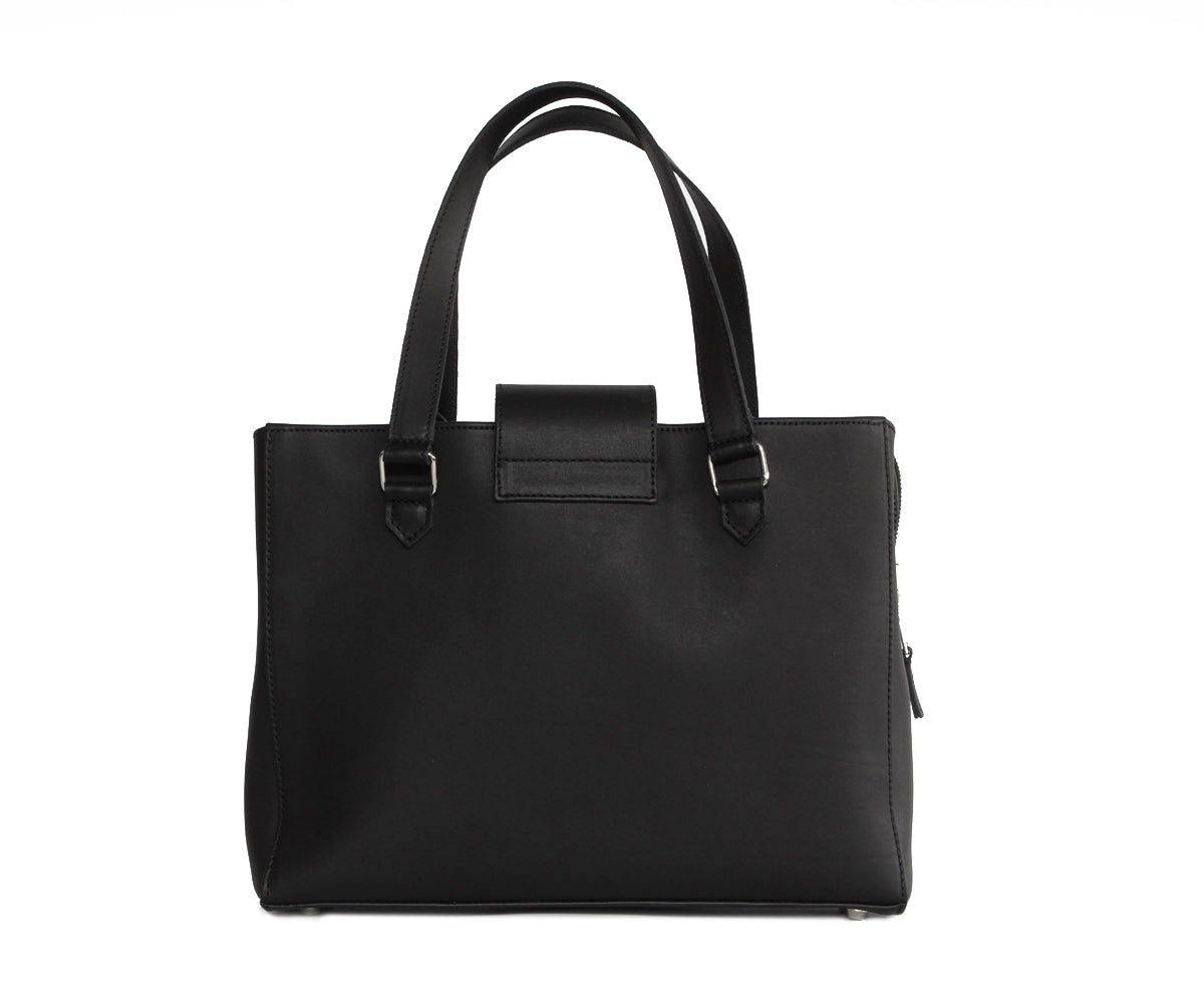 Criss-Cross Genuine Leather Matte Black Satchel