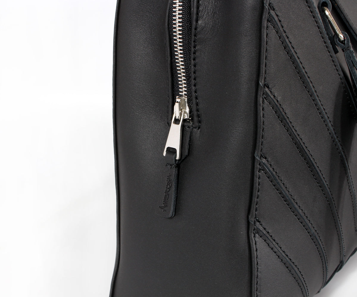 Criss-Cross Genuine Leather Matte Black Satchel