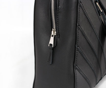 Criss-Cross Genuine Leather Matte Black Satchel