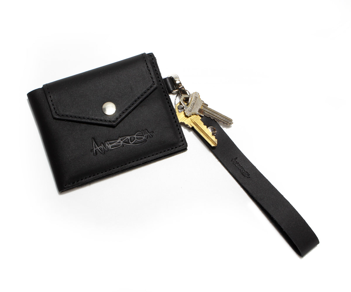 Ambrosia Keychain Black Leather Wristlet