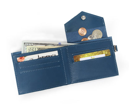 Simple Genuine Leather Blue Mini Wallet