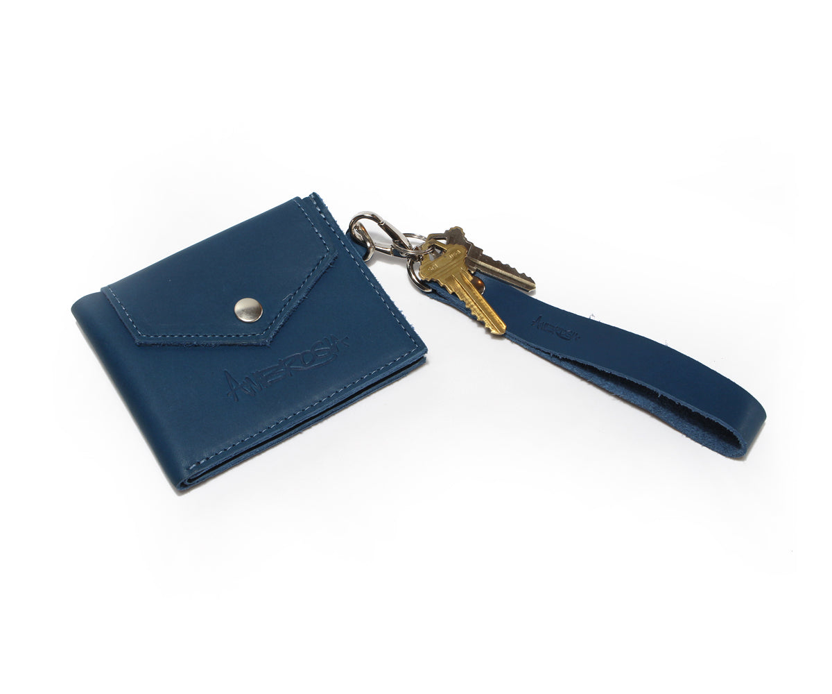 Ambrosia Keychain Blue Leather Wristlet