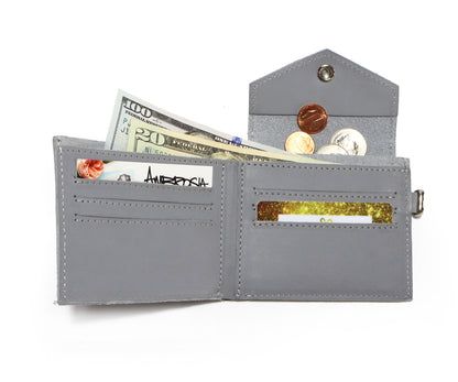 Simple Genuine Leather Gray Mini Wallet