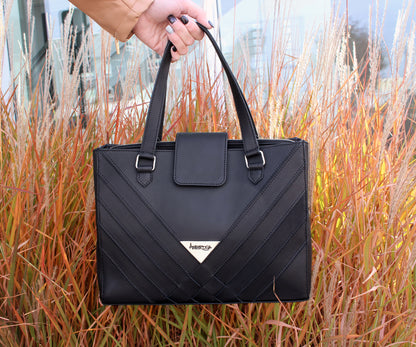 Criss-Cross Genuine Leather Matte Black Satchel