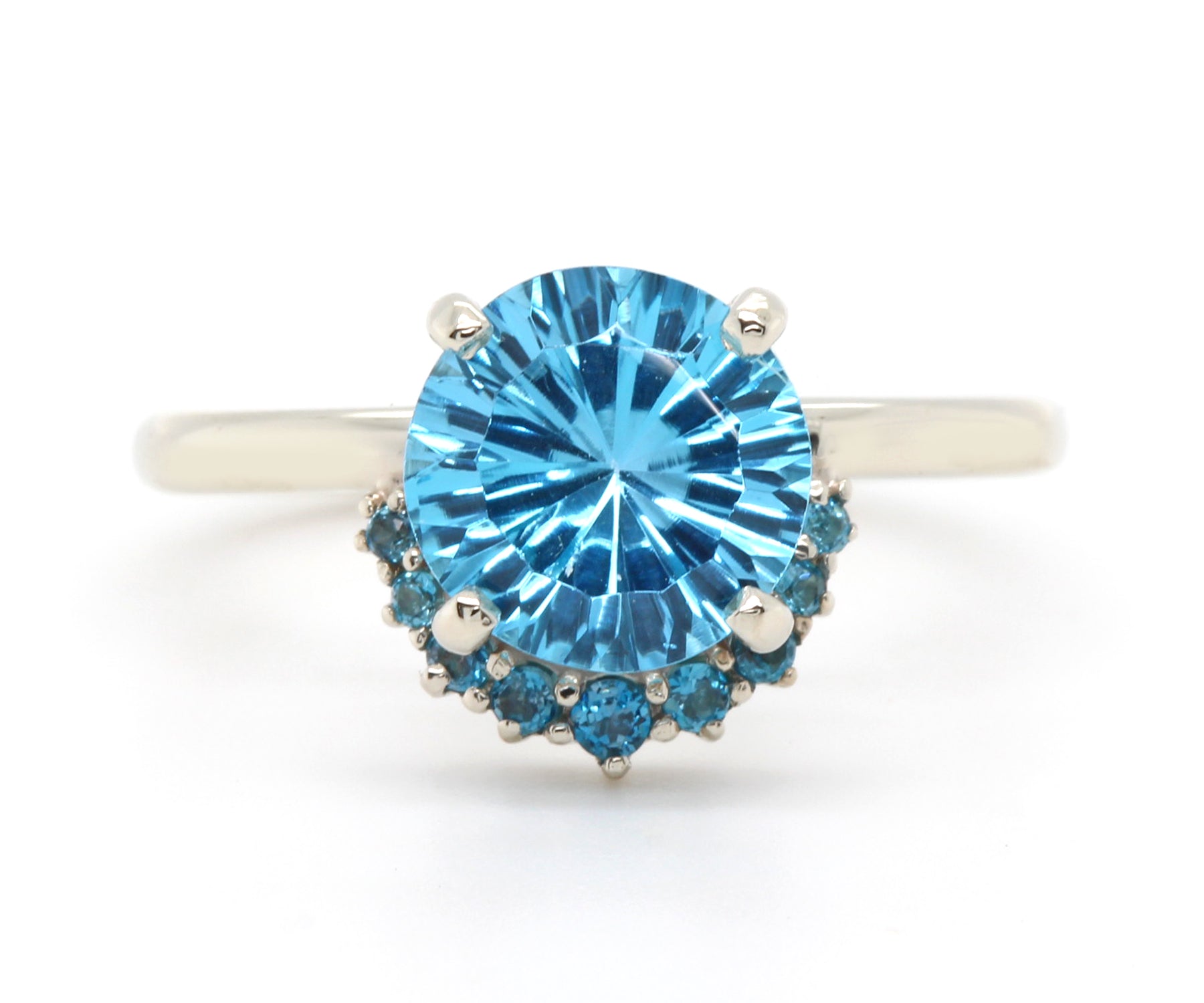Half Halo Starburst Blue Topaz Ring