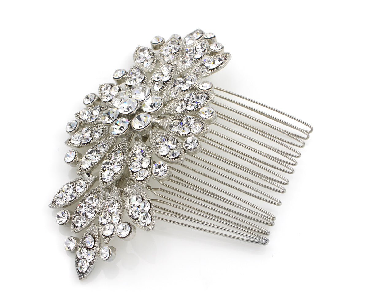 Floral Rhinestone Comb Headpiece