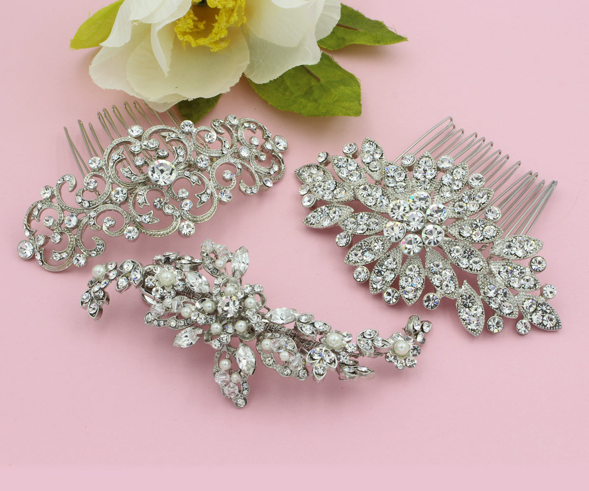 Floral Rhinestone Comb Headpiece