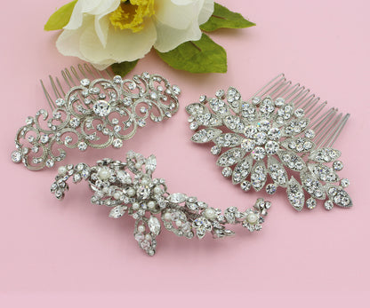 Floral Rhinestone Comb Headpiece