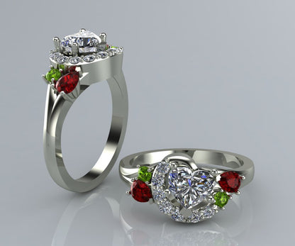 Heart Diamond Ruby Family Ring Redesigned
