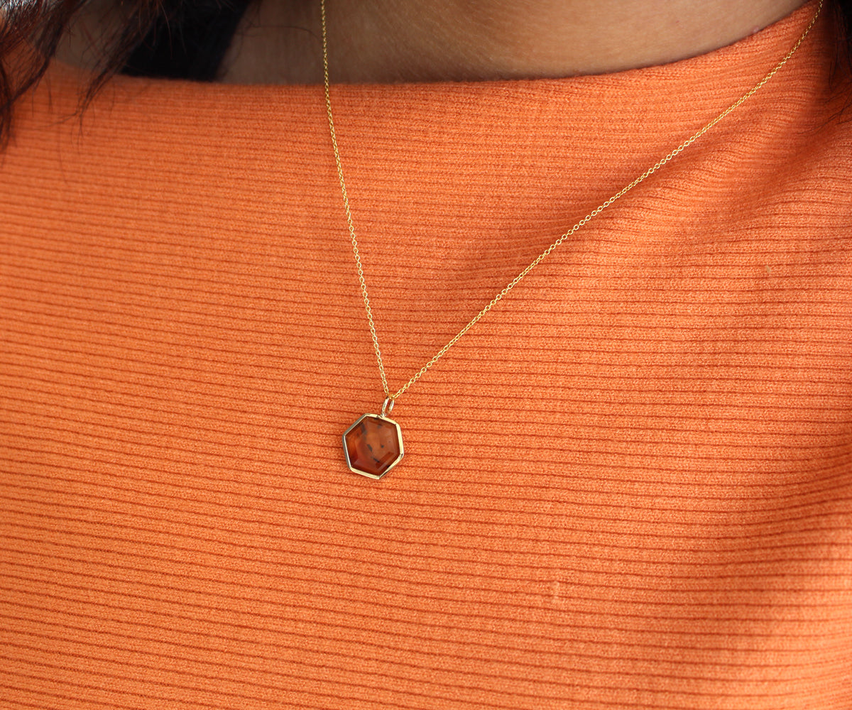 Hexagon Sunset Agate Gold Necklace