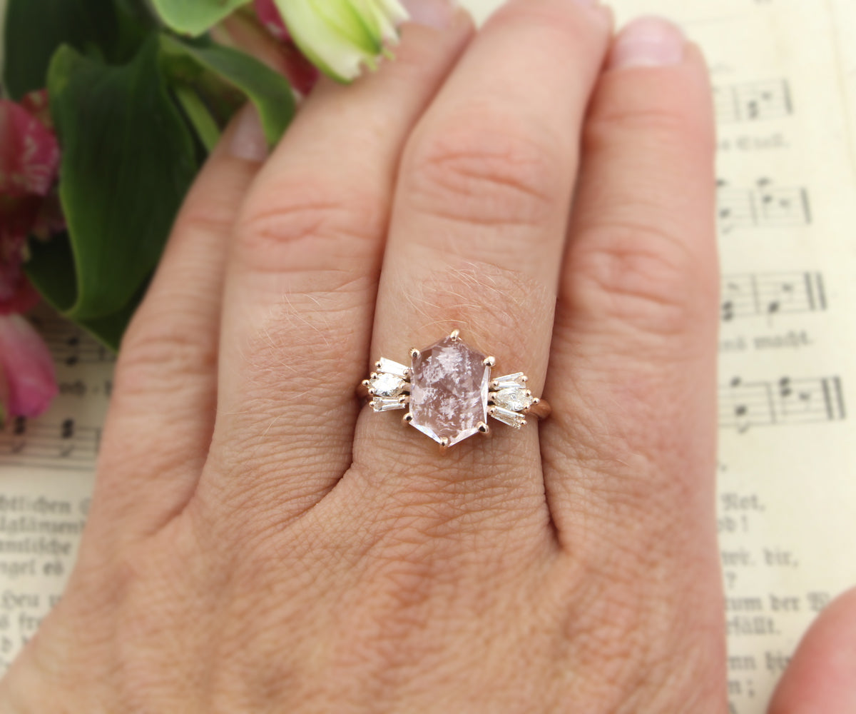 Geometric Morganite Diamond Art Deco Rose Gold Ring
