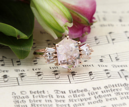 Geometric Morganite Diamond Art Deco Rose Gold Ring