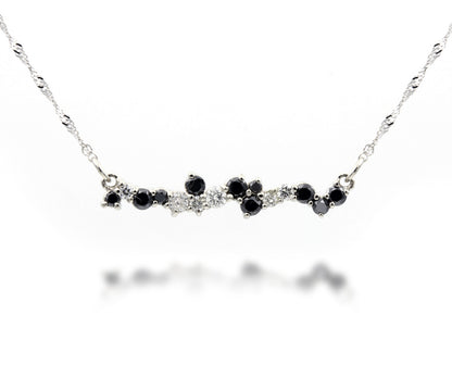 Staggered Black and White Diamond Bar Necklace
