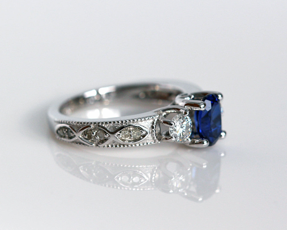 Blue Sapphire and Diamond Ichthys Wedding Ring