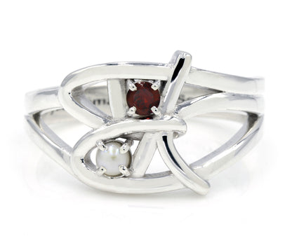 Family Initials Artistic Birthstone Silver Ring
