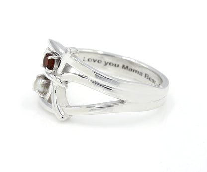 Family Initials Artistic Birthstone Silver Ring