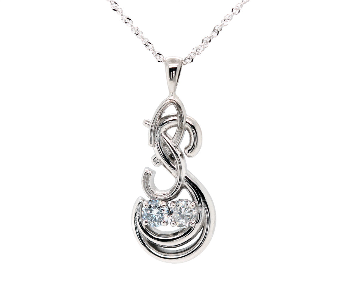 Double Diamond Initials Swirl Necklace